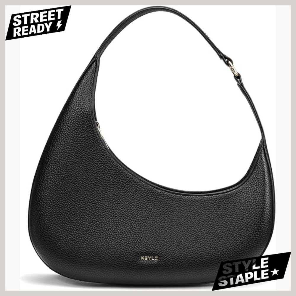 Medium Vegan Leather Hobo Shoulder Bag with Zipper Closure
